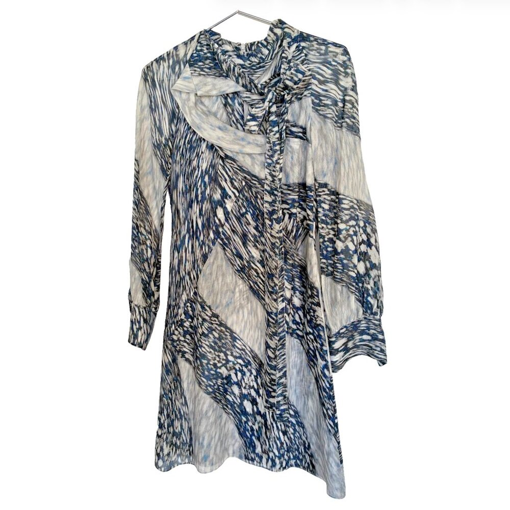 PETER PILOTTO silk dress navy blue white sheath size 6/small